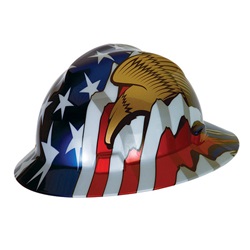 MSA V-Gard Hard Hat- American Flag with 2 Eagles- Full Brim 10071159MSA