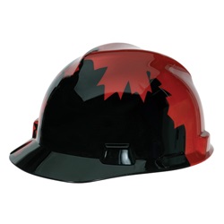 MSA V-Gard Hard Hat- Canadian- Black with Red Maple Leaf 10082233MSA