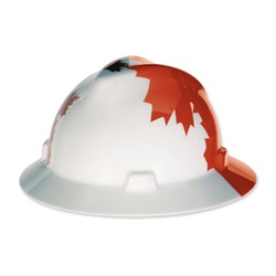 MSA V-Gard Hard Hat- Canadian Freedom Series Full Brim-White with Red Maple Leaf 10082234MSA
