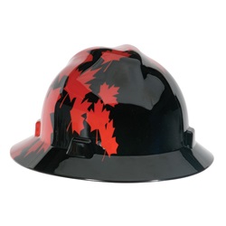MSA V-Gard Hard Hat Full Brim- Canadian Black with Red Maple Leaf 10082235MSA