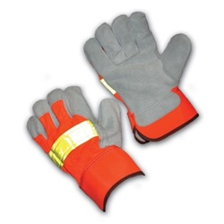 Hi-Viz Heavy Lined, Cowhide Leather Palm Gloves with Rubberized Safety Cuff 125-7563