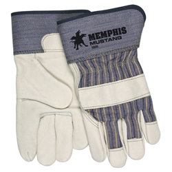 Memphis 1935 Mustang Leather Palm Gloves - 2.5" Safety Cuff - Blue Fabric 1935