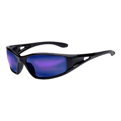 Bolle Lowrider Safety Glasses - Shiny Black Frame - Blue Mirror Lens 253-LW-40156