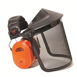 Bushmaster Unit with Wire Mesh Visor - Ear Muff Mounted Faceshield, Detachable Visor, Ear Muffs 260-AFZ101
