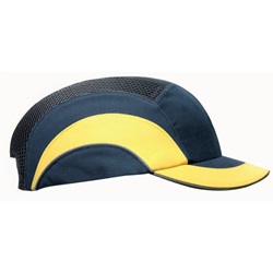 JSP HardCap A1+ Bump Cap, Sporty Baseball Cap Styling, Reflective Piping - Navy Blue with Yellow 282-ABS150-52