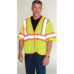 ANSI Class 3 Premium Mesh Safety Vest with Zipper Closure Hi-Vis Yellow 303-HSVPLY