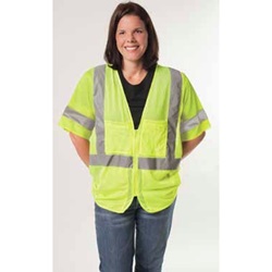 ANSI Class 3 Mesh Safety Vest with Zipper Closure, Pockets Hi-Vis Yellow 303-MVGZ4PLY