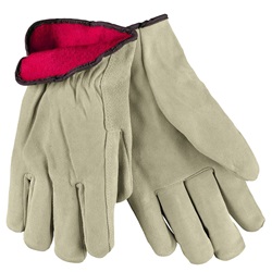 Memphis 3150 Red Fleece Lined Split Cowhide Leather Drivers Gloves - Tan 3150