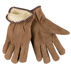 Memphis 3170 Acrylic Pile Lining Split Cowhide Leather Drivers Gloves - Brown MEM-3170