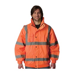 ANSI Class 3 Bomber Style Unlined Wind Breaker, Water Resistant Polyester Hi-Vis Orange 333-1752-OR