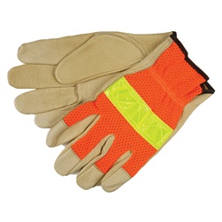 Luminator Drivers- Orange Hi Viz Mesh Reflective Back Pig Grain Palm 34111
