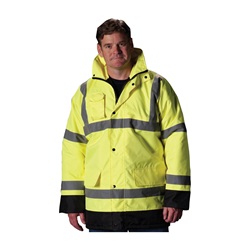ANSI Class 3 Insulated Winter Coat, Detachable Hood Hi-Vis Yellow/Black 343-1755-YEL