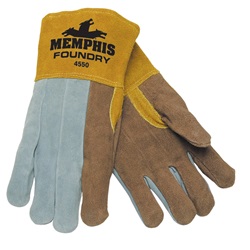Memphis 4550 Split Select Shoulder Leather - Foundry Gloves - Sewn with Kevlar - Brown/Gray/Yellow 4550