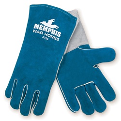 Memphis 4730 War Horse Side Split Cow Leather - Welders Gloves - Wing Thumb - Blue 4730