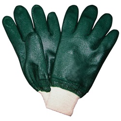 Memphis 6420 Double Dipped PVC Coated Gloves - Jersey Lined - Knit Wrist - Green MEM-6420