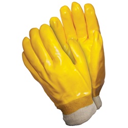 Memphis 6600 Single Dipped PVC Coated Gloves - Knit Wrist - Interlock Lined - Yellow MEM-6600