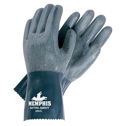 Memphis 6862 Textured Grip Single Dip Nitrile/Latex Gloves - Interlock Lined - Blue - 12 Inch 6862