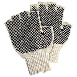 Memphis 9508 Fingerless String Knit Gloves - Cotton/Poly - PVC Dots Both Sides - Natural 9508