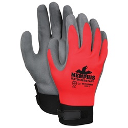 Memphis Dipped Gloves - Red Nylon Shell w/Waterproof Barrier - Black Nitrile/Latex 96732WR