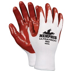 Memphis 9684 UltraTech Nitrile Coated Palm String Knit Gloves - Cotton/Poly - 13 Gauge - White/Red 9684