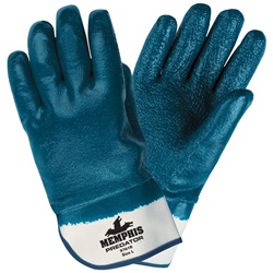 Memphis Predator Gloves - Blue Extra Rough Fully Coated Nitrile - Safety Cuff - Blue-White 9761R