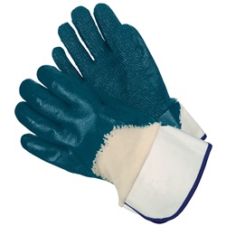 Memphis Predator Gloves -Rough Finish Nitrile Palm Coated Jersey Lining - Safety Cuff - Blue-White 97962