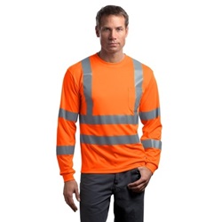 CornerStone ANSI Class 3 Long Sleeve Snag-Resistant Reflective T-Shirt in Safety Orange CS409-SafetyOrange