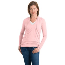 District DT241 Juniors Slub V-Neck Hoodie - Light Pink DT241-Light-Pink