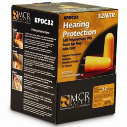 MCR Safety Corded Polyurethane Foam Ear Plug EPDC32