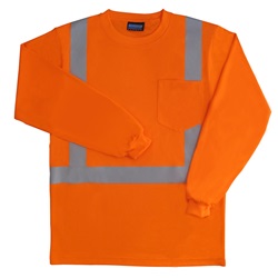 ERB ANSI Class 2 T-Shirt with Reflective Tape - Birdseye Knit Mesh - Long Sleeve - Hi-Viz Orange ERB-9007S-Orange
