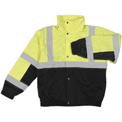 ANSI Class 2 Bomber Jacket w/ Fleece Liner in Hi-Viz Lime and Black ERB-S106-Lime