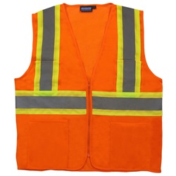ERB Safety Two-Tone ANSI Class 2 Safety Vest with Zipper Closure - Orange ERB-S148-Orange