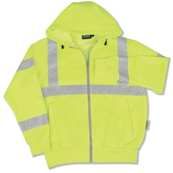ANSI Class 3 Hooded Zip Front Sweatshirt in Hi-Viz Lime ERB-S375-Lime