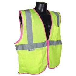 Full Source FS2ZPM Class 2 Mesh Safety Vest with Zipper - Yellow/Lime with Pink Piping FS2ZPM