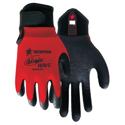 Memphis N96830 Ninja Wave Gloves - 15 Gauge Red Nylon Shell - Black Nitrile Coating N96830