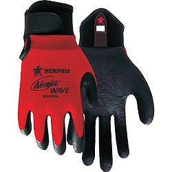 Memphis N96830 Ninja Wave Gloves - 15 Gauge Red Nylon Shell - Black Nitrile Coating N96830