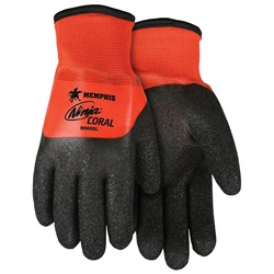 Memphis N9695 Ninja Coral Gloves - 15 Gauge Orange Nylon Shell - Black Coral Dip N9695