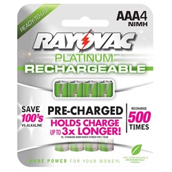 Rayovac Platinum Pre-Charged Rechargeable AAA Batteries PL724-4