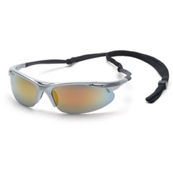Pyramex Avante Safety Glasses - Silver Frame with Cord - Orange Mirror Lens SS4545DP