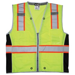 MCR Safety Class 2 Surveyor Vest - Reinforced Zipper Front - Lime SURVCL2L