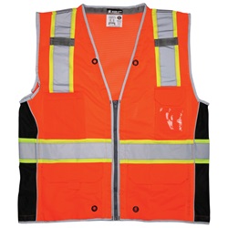 MCR Safety Class 2 Surveyor Vest - Reinforced Zipper Front - Orange SURVCL2O