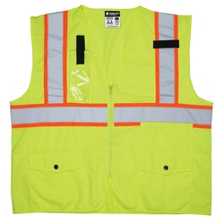 MCR Safety Class 2 Surveyor Vest - Polyester Tricot Fabric - Reinforced Zipper Front - Lime SURVCL2PL