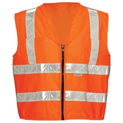 OK-1 ANSI Class 2 Mesh Surveyors Vest, Zipper Front, 5 Pockets, Double Horizontal Stripes in Orange SVO2M