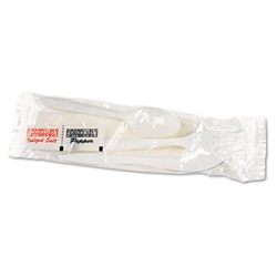 Cutlery Kit, Plastic Fork/Spoon/Knife/Salt/Pepper/Napkin, White, 250/Carton US-BWK6KITMW