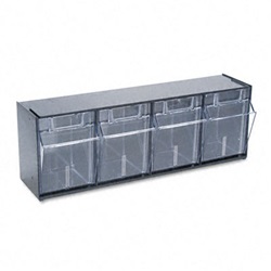 Tilt Bin Plastic Storage System w/4 Bins, 23 5/8 x 6 5/8 x 8 1/8, Black US-DEF20404OP