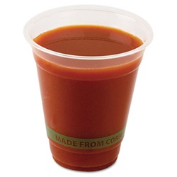 Compostable Corn Clear Plastic Cups, Cold, 12 oz, Clr/Grn Stripe, 1000/Carton US-ECOEPCC12GS