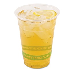 Compostable Corn Clear Plastic Cups, Cold, 16 oz, Clr/Grn Stripe, 1000/Carton US-ECOEPCC16GS