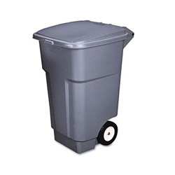 Brute Big Wheel Container, Square, Plastic, 50 gal, Gray US-RCP9W27GY