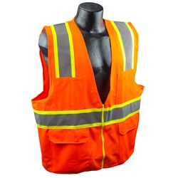 Full Source US2ON16 ANSI Class 2 Solid Surveyor Safety Vest - Orange US2ON16
