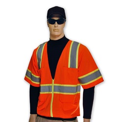 Orange Non Mesh Short Sleeve Class 3 Safety Vest US3ON32